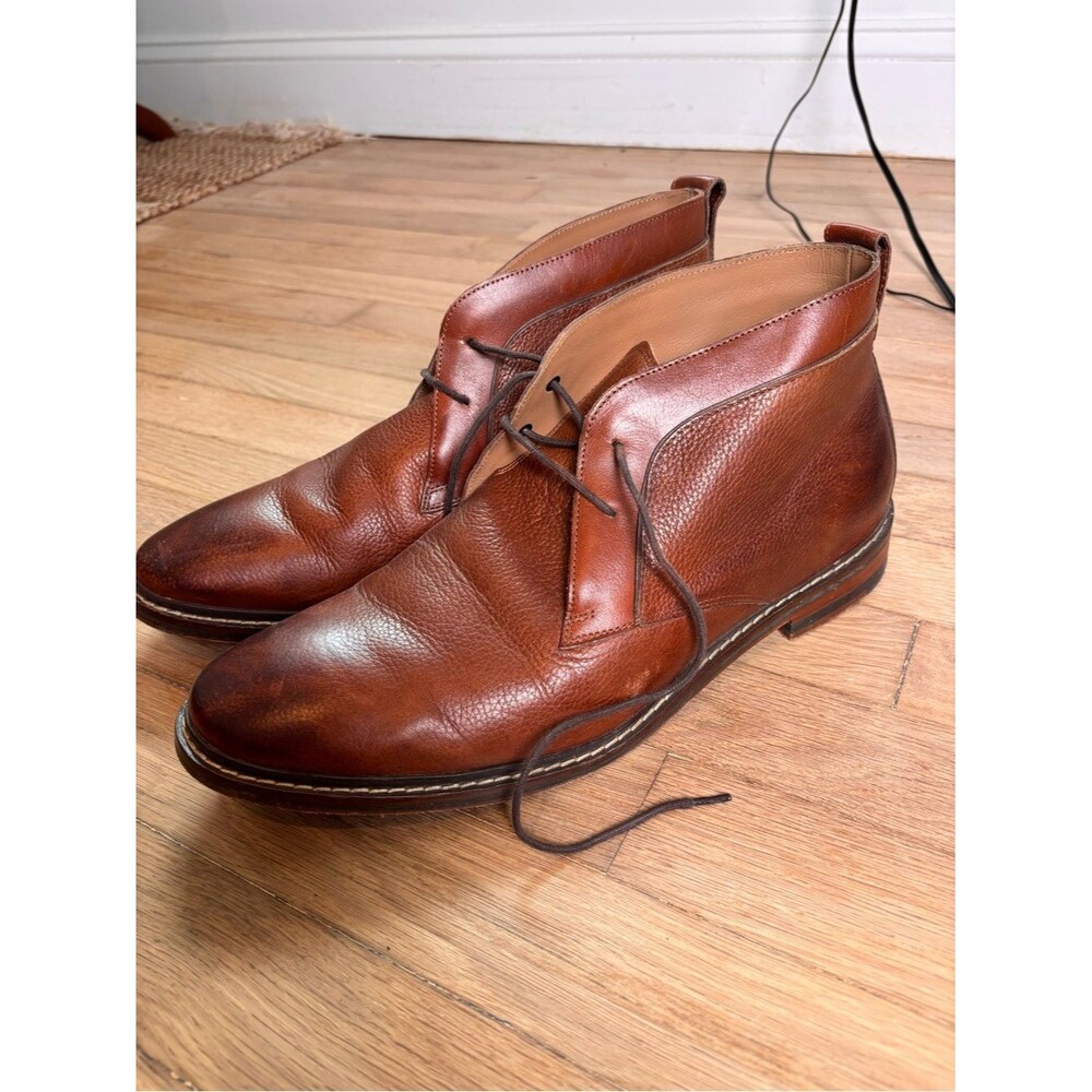 Cole Haan Men’s 11.5W Brown Leather Chukka Boots Burnished Toe Ankle Boots